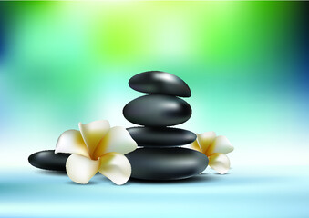 Obraz na płótnie Canvas Spa background with flowers and spa black stones 