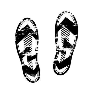 Pair footprints human shoes silhouette. Shoe soles print. Vector footstep icon, isolated footstamp on white background