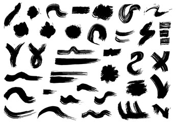 Paint brush. Black ink grunge brush strokes. Vector paintbrush set. Grunge design elements. Painted ink stripes
