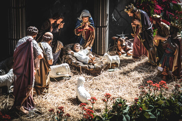 Statue of the nativity of the baby jesus Our Lady and Joseph are by your side. Birth of Jesus. Pure...