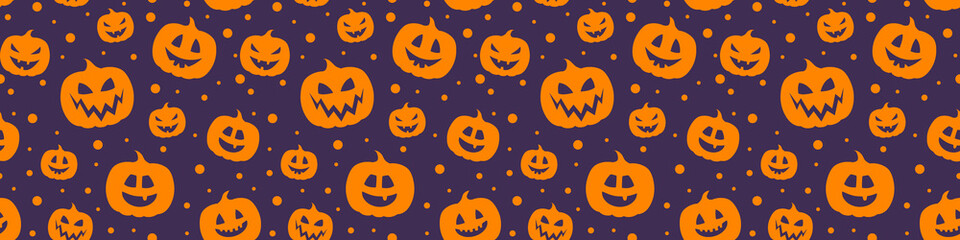 Halloween texture with craved pumpkins. Wrapping paper. Vector