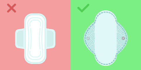 Hygienic menstrual pads. Set of 2 flat vector illustrations.