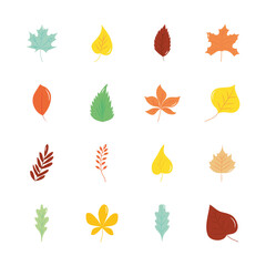 Fototapeta na wymiar icon set of rowan leaf and autumn leaves, flat style