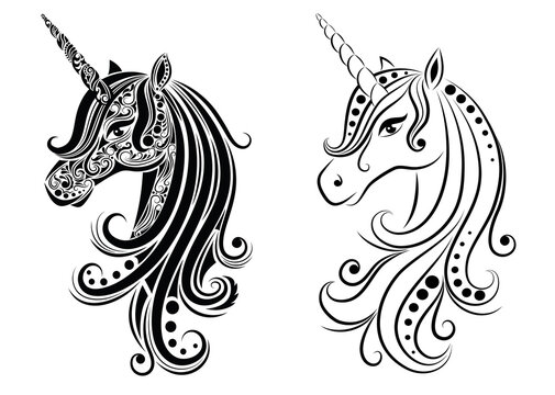 Pattern in a shape of a unicorn. Isolated on white. 