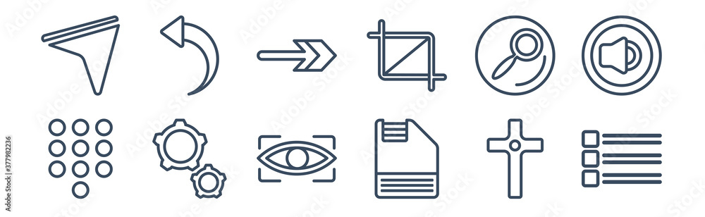 Aufkleber 12 pack of icons. thin outline icons such as list layout with check boxes, floppy disk save button, 