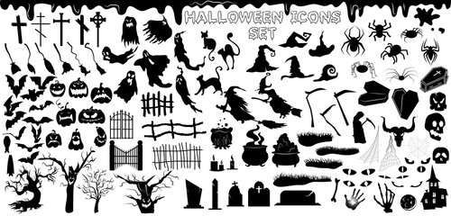 Set of Halloween silhouettes. Black icons isolated on white background.