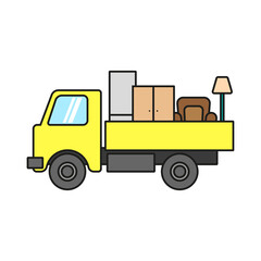 Truck icon. Transportation and delivery of furniture logo. Side view. Colored contour silhouette. Vector flat graphic linear illustration. The isolated object on a white background. Isolate.