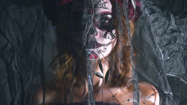  Santa Muerte makeup woman on Halloween eve