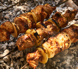 kebabs are fried on hot coals