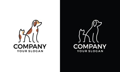 dog cat pet care outline line art monoline logo vector icon