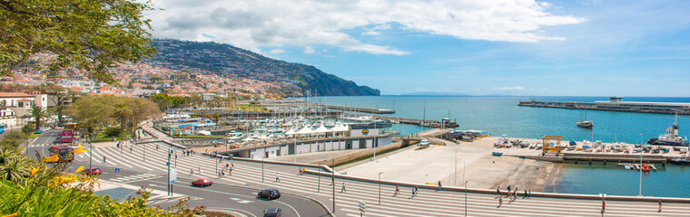 Fototapeta na wymiar Panorama of Funchal Skyline harbour Madeira island Portugal