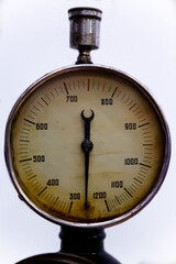 View of old barometer of power generator isolated on white background