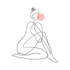 Vector outline black and white illustration of woman body. One line drawing isolated on white background. Use it for design card, poster, banner, social Media post, fashion print, beaty salon logo