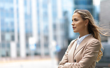 Fototapeta na wymiar Portrait of a young businesswoman near her office
