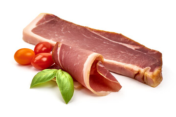 Italian prosciutto crudo or jamon, isolated on white background