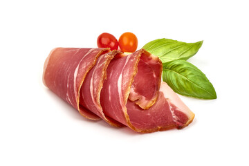 Italian prosciutto crudo or jamon, isolated on white background