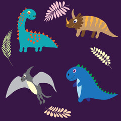 Cute hand-drawn dinosaurs for baby and children fabric, textiles, Wallpapers and products