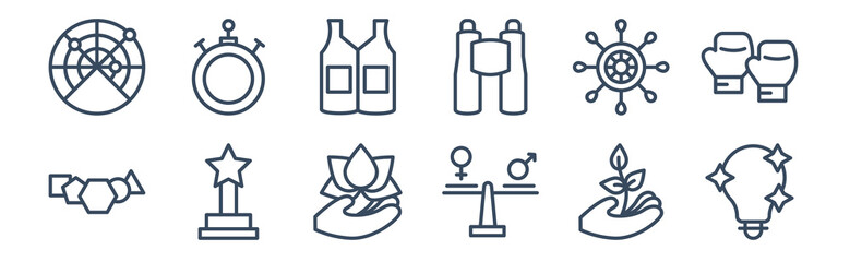 12 pack of icons. thin outline icons such as creativity, equality, award, boat rudder, safety vesty, big compass for web and mobile apps, logo © Premium Art