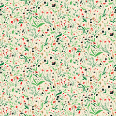 Milleflores style seamless vector pattern. Floral surface print design for fabrics, stationery, textiles, scrapbook paper, gift wrap, home decor, and packaging.