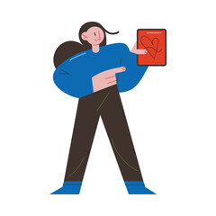 Girl client showing sketch of desired tattoo in tattoo studio