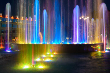Fragment of a beautiful multi-colored fountain installed near the administration building of the city of the Anapa resort