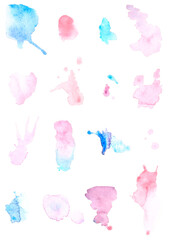 Set of abstract watercolor splashes and spots on white background