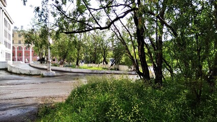 view of the mountain technical school and mining Institute Vorkuta city, summer season