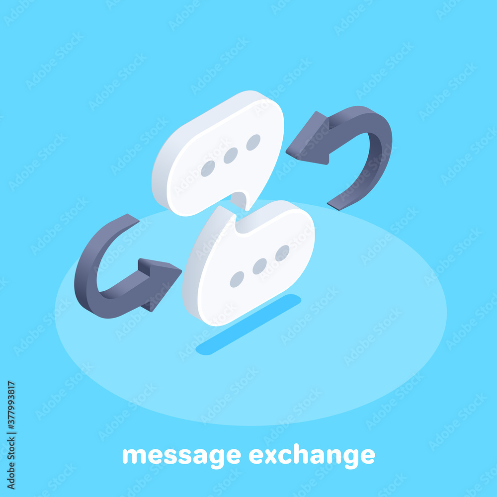 Fototapete isometric vector image on a blue background, icon in the form of text clouds and arrows, message exc