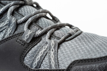 hiking gray boots close up