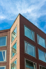 Sharp corner of a residential complex on the embankment of the Moscow river