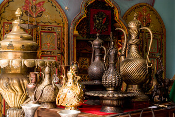 Closeup focus shot of antique jugs