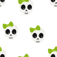 cute halloween cartoon skull seamless pattern isolated