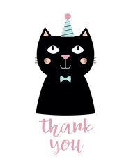 greeting card with black cat isolated on white