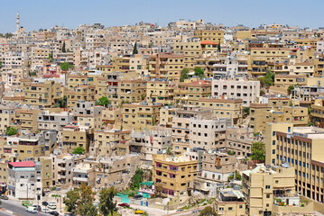 Panorama with city houses in Amman, Jordan