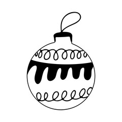 Hand drawn Christmas tree ball with doodle elements. Isolated on a white background.