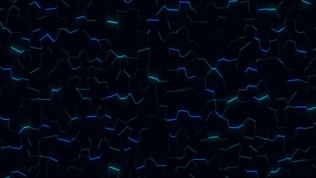 Abstract geometric background of black cubes with white neon elements,3d looped Animation in 4k.Seamless loop digital hexagon motion graphics