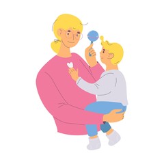 Mother and kid playing together. Isolated on white illustration