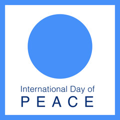 International day of peace banner with white dove with leaf on blue circle wolrd background vector design. World Peace Day, Peace logo vector illustration card.