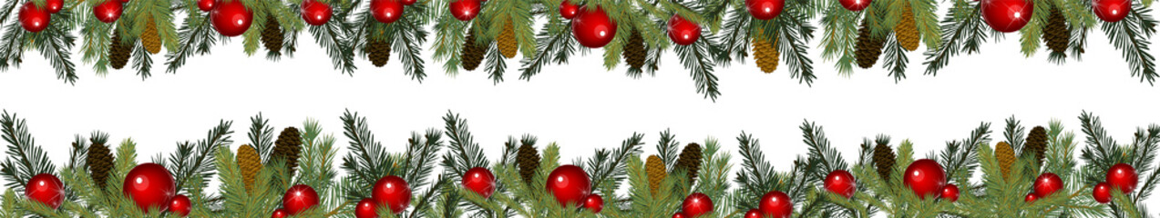 Long horizontal Frame of spruce twigs. Merry Christmas. Vector illustration
