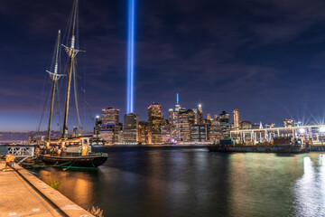 Fototapeta na wymiar September 11 Memorial, New York City Lights, Cityscape