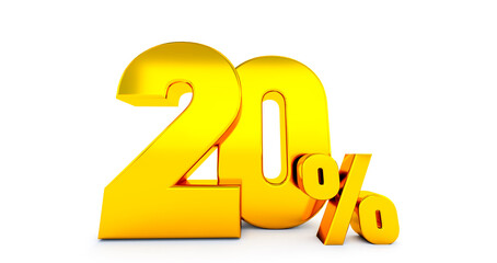 3d render of twenty 20 percent on white background. 20% percent