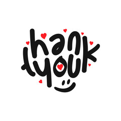 THANK YOU hand lettering, vector illustration. Hand drawn lettering card background. Hand drawn lettering element for your design.