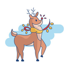 Isolated reindeer christmas blue decorative icon - Vector