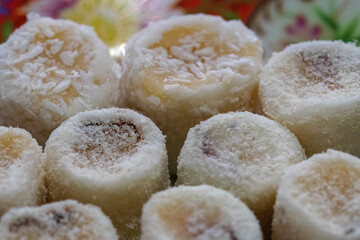 close up coconut candy on a plate