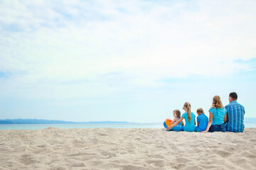 Fototapeta premium happy family at sea in greece on nature background
