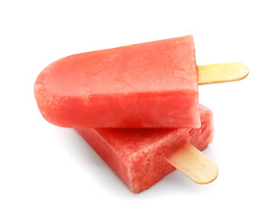 Tasty watermelon ice-cream on white background