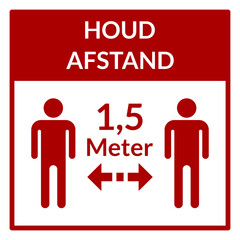 Houd Afstand 1,5 Meter ("Keep Your Distance 1,5 Meters" in Dutch) Square Social Distance Instruction Icon. Vector Image.