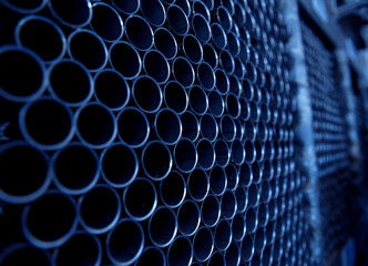 Abstract background of steel pipes stacked on a pallet
