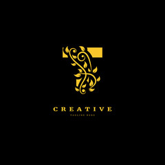 initial letter T with leaf logo vector concept element, letter T logo with Organic leaf