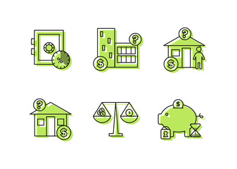 Finance. Vector illustration set of depository services icons, property valuation